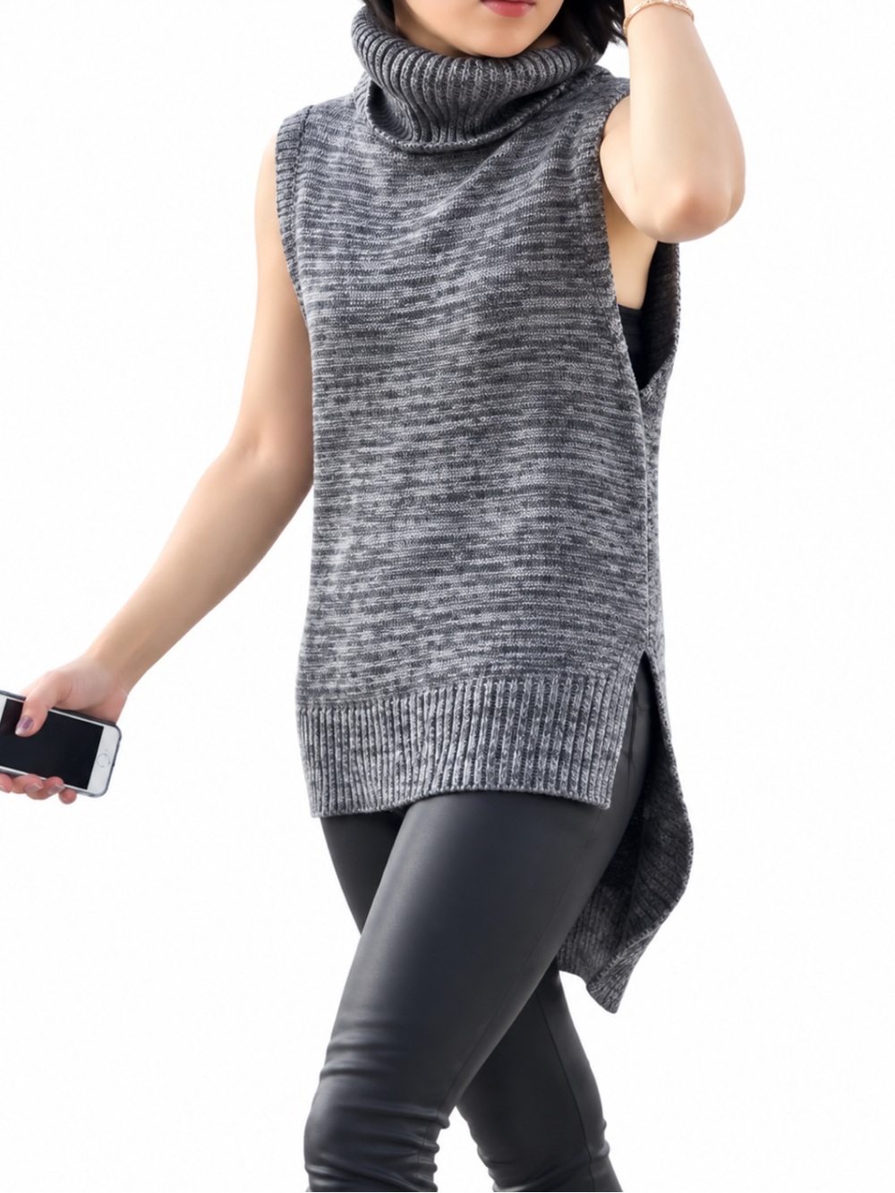 Banana Republic Gray Cowl Neck High-Low Sweater Vest Size-Small Minimimalist